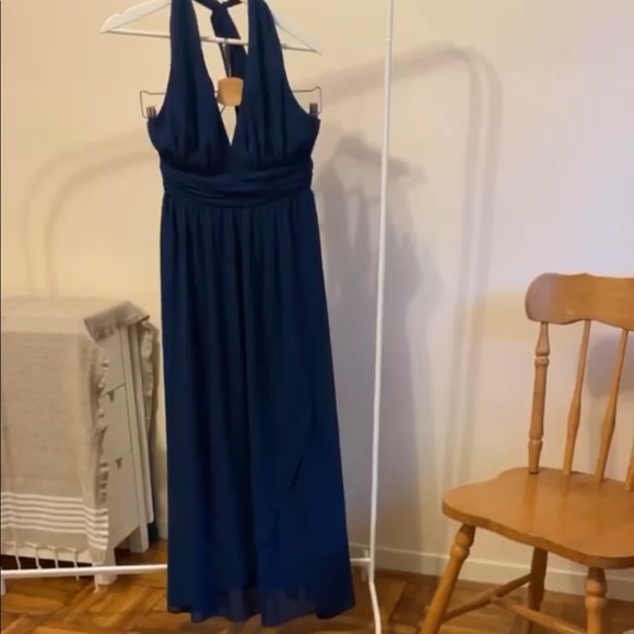 RARE Lulu's Stop and Stare Navy Blue Halter Maxi Dress - Picture 5 of 8